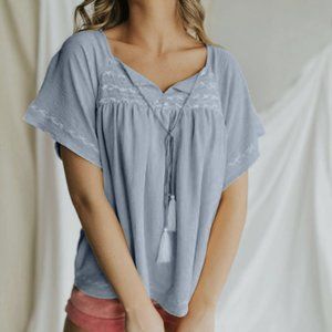 Tea and rose Embroidered Blouse with Tassels